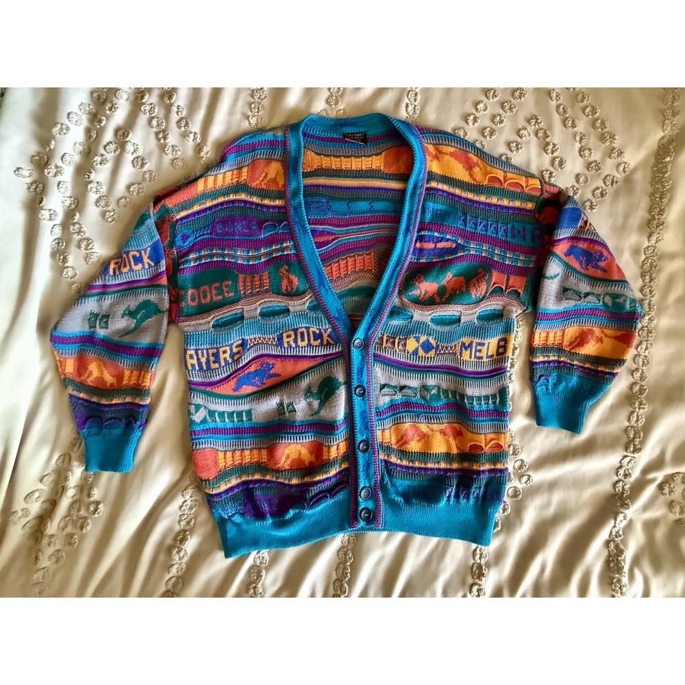 Vintage HySport Australia 100% Cotton Cardigan Sweater Men's Size 14 Coogi Style - Picture 12 of 16